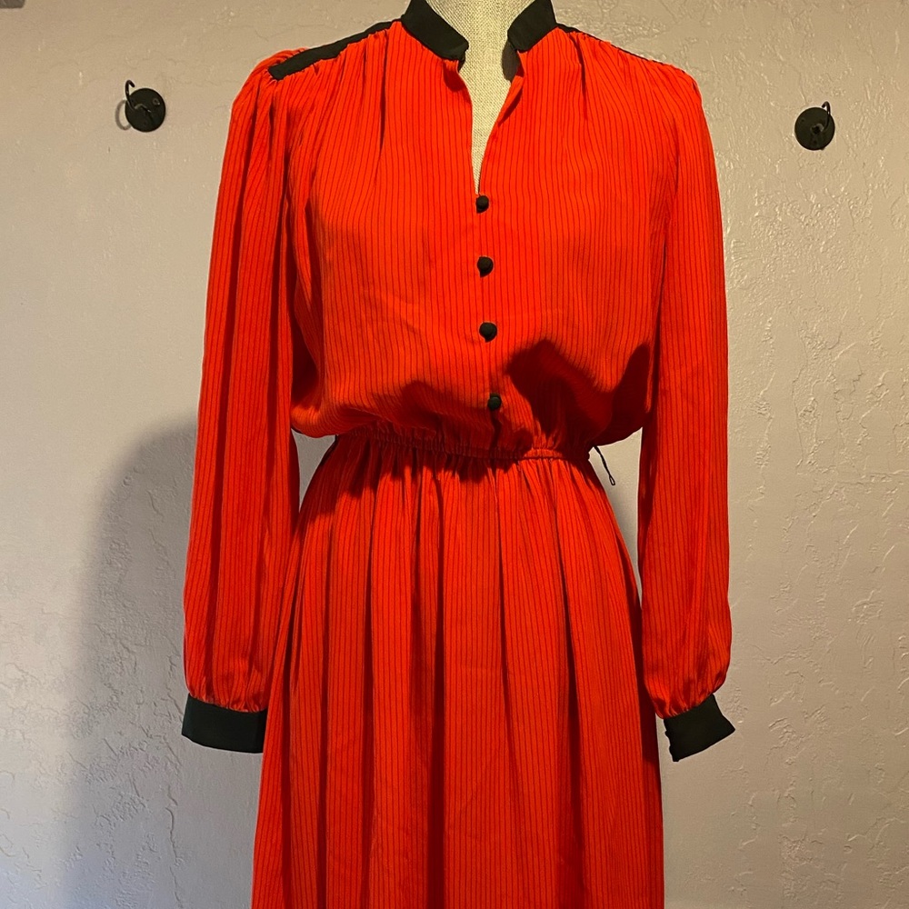Vintage Red Dress with Black Stripe